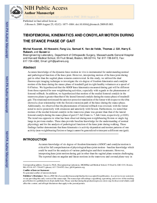 (PDF) Tibiofemoral kinematics and condylar motion during the stance ...