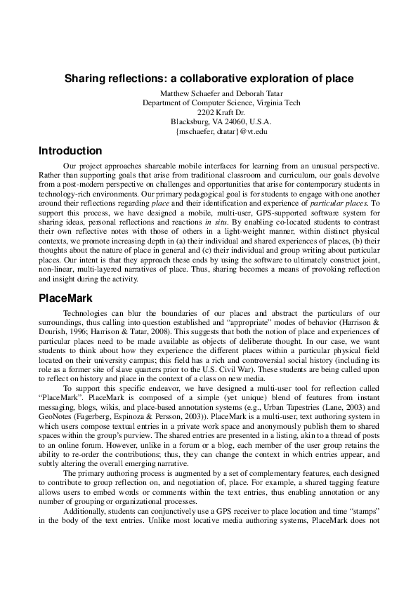 (PDF) Sharing reflections: a collaborative exploration of place