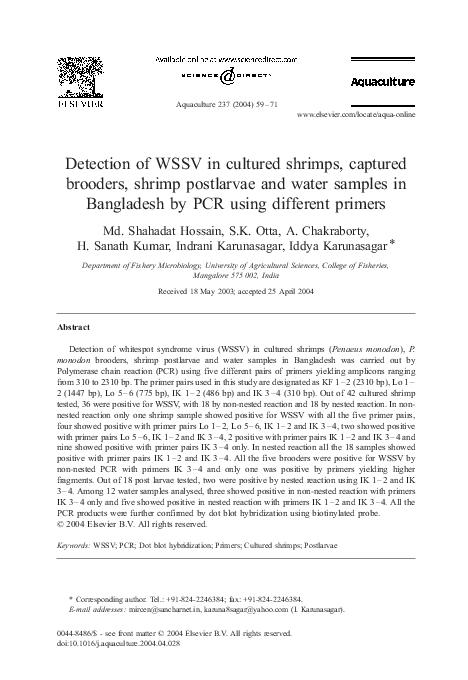 (PDF) Detection of WSSV in cultured shrimps, captured brooders, shrimp ...