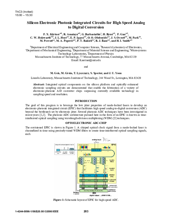 (PDF) Silicon Electronic Photonic Integrated Circuits for High Speed ...