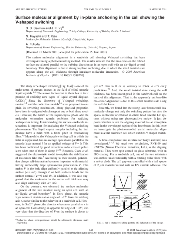 (PDF) Surface molecular alignment by in-plane anchoring in the cell ...