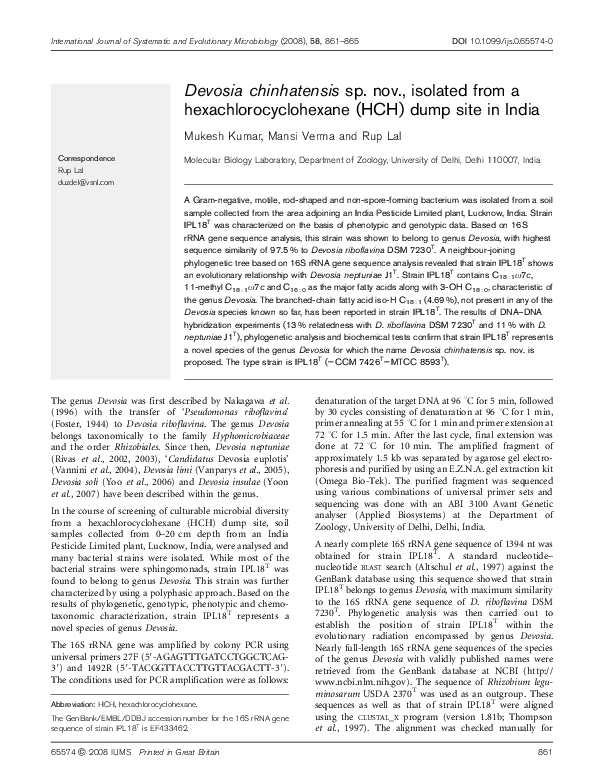(PDF) Devosia chinhatensis sp. nov., isolated from a ...