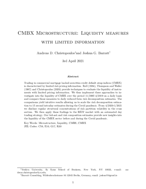 (PDF) CMBX Microstructure: Liquidity measures with limited information