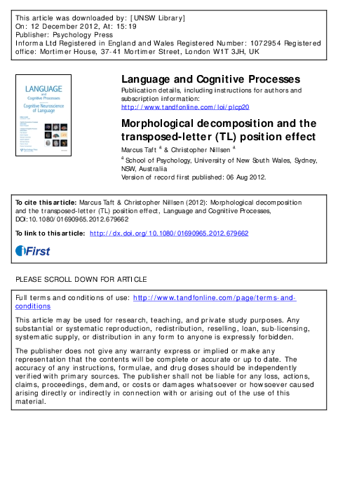 (PDF) Morphological decomposition and the transposed-letter (TL ...