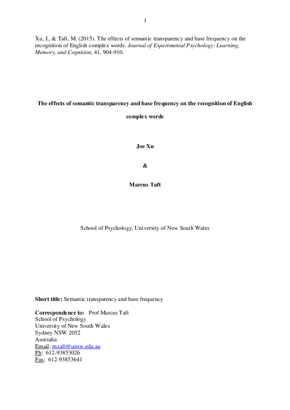 (PDF) The effects of semantic transparency and base frequency on the ...