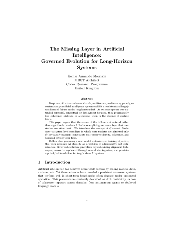 (PDF) The Missing Layer in Artificial Intelligence: Governed Evolution ...