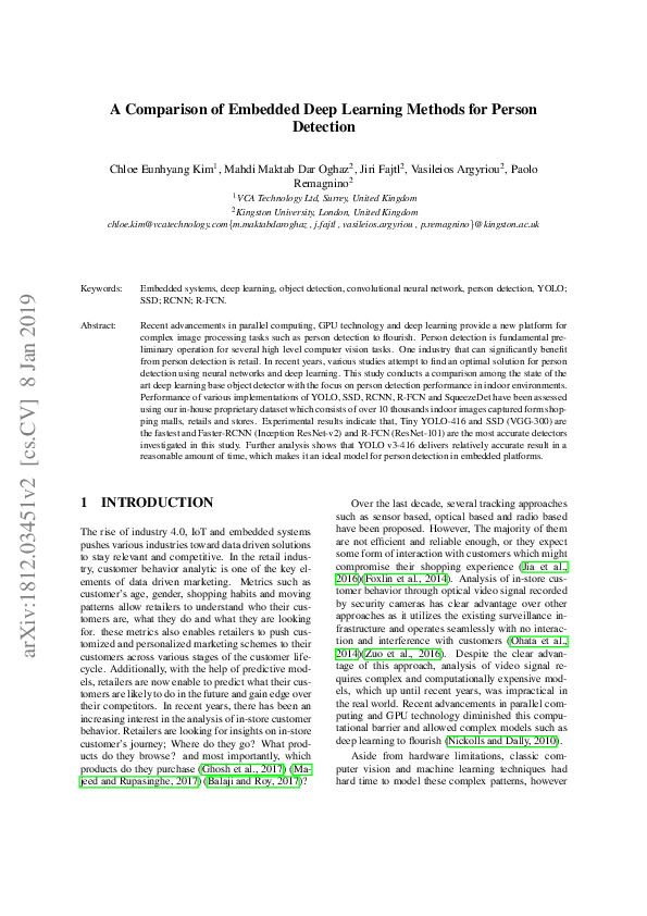 (PDF) A Comparison of Embedded Deep Learning Methods for Person Detection