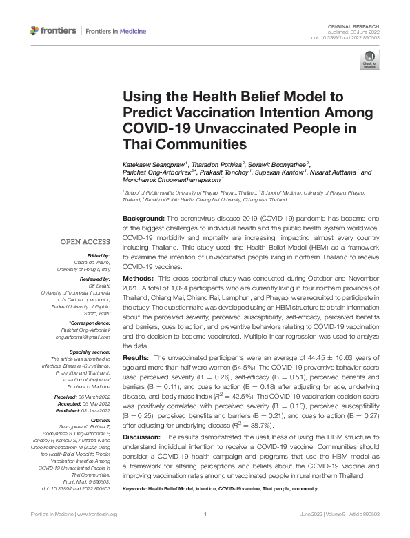 (PDF) Using the Health Belief Model to Predict Vaccination Intention ...