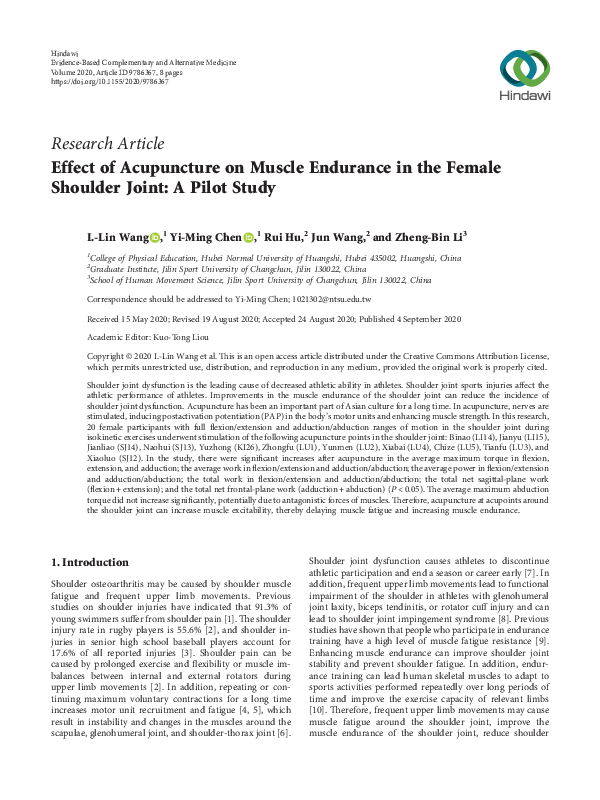 (PDF) Effect of Acupuncture on Muscle Endurance in the Female Shoulder ...