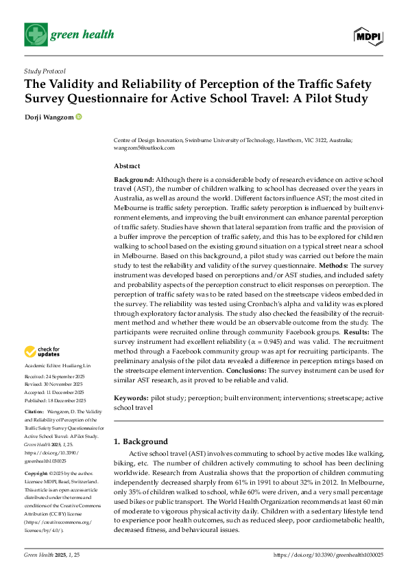 (PDF) The Validity and Reliability of Perception of the Traffic Safety ...
