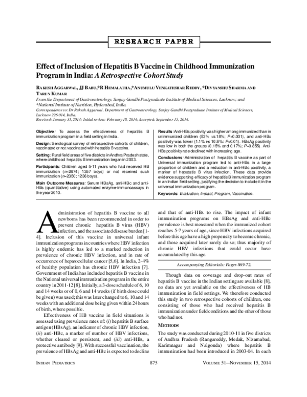 (PDF) Effect of inclusion of hepatitis B vaccine in childhood ...