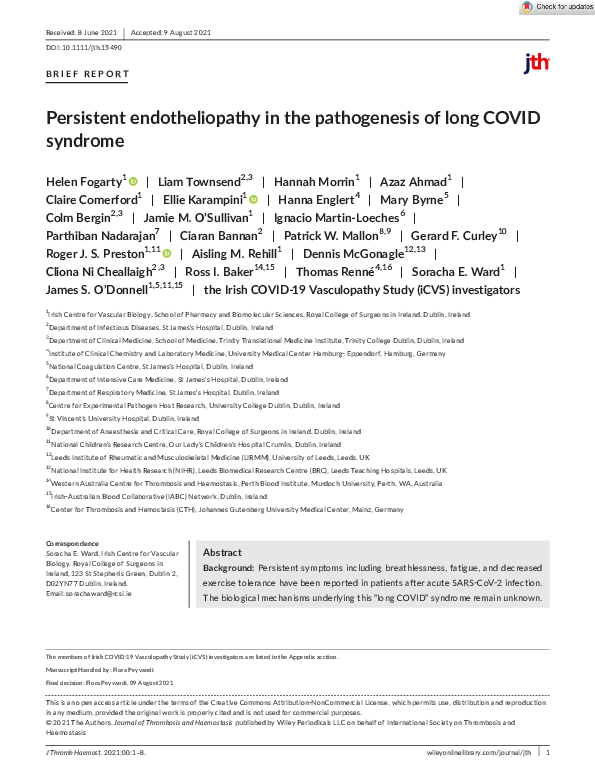 (PDF) Persistent endotheliopathy in the pathogenesis of long COVID syndrome