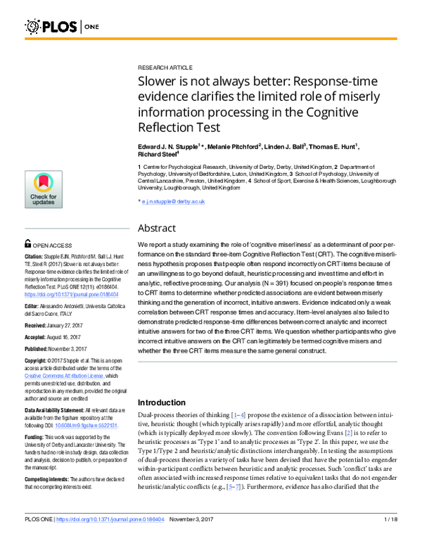 (PDF) Slower is not always better: Response-time evidence clarifies the ...