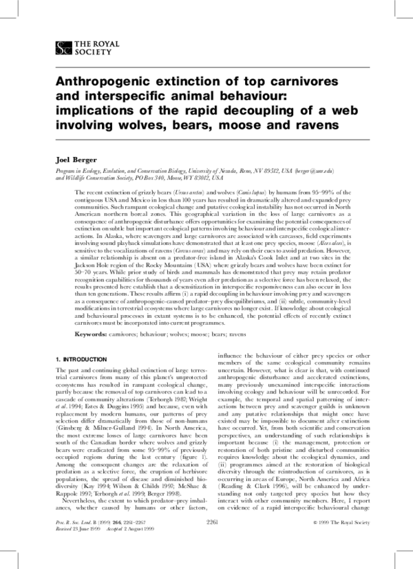 (PDF) Anthropogenic extinction of top carnivores and interspecific ...