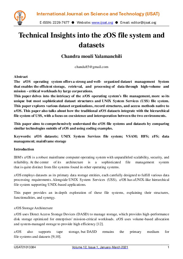 (PDF) Technical Insights into the zOS file system and datasets