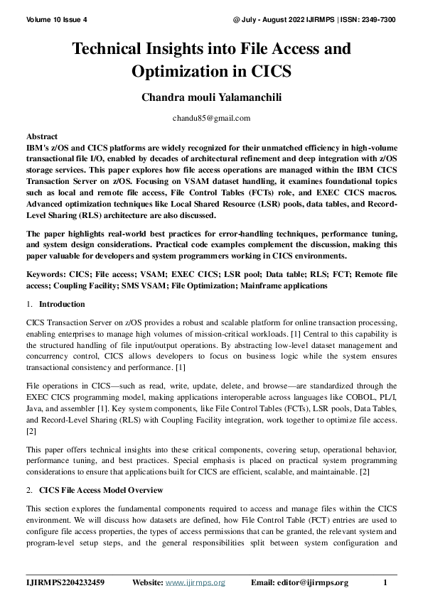 (PDF) Technical Insights into File Access and Optimization in CICS