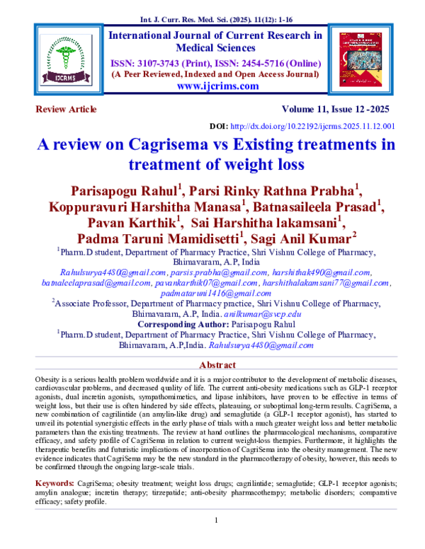 PDF) A review on Cagrisema vs Existing treatments in treatment of weight  loss
