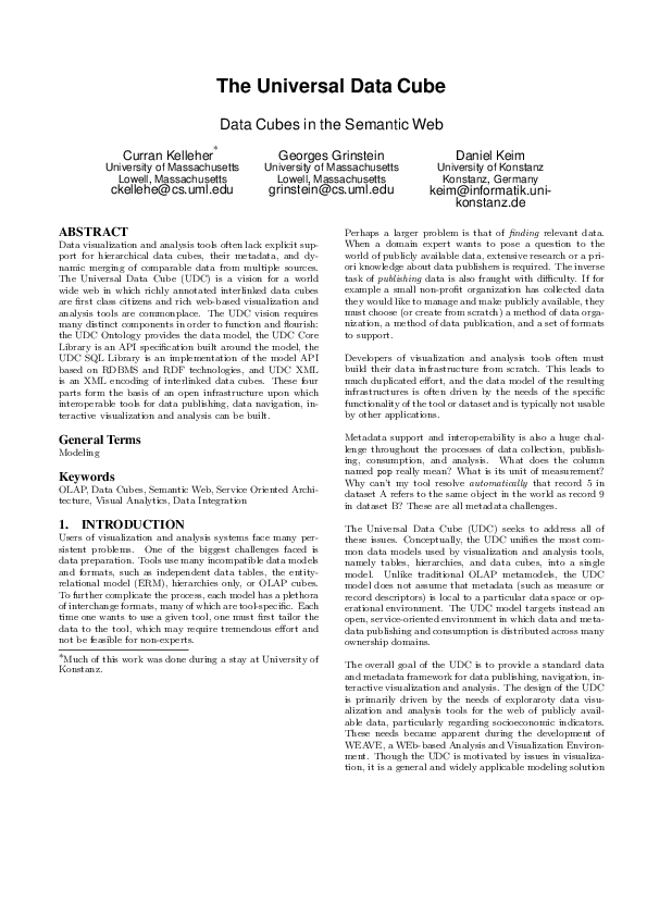 (PDF) The Universal Data Cube Data Cubes in the Semantic Web