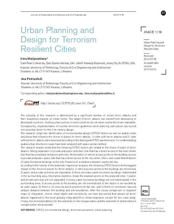 (PDF) Urban Planning and Design for Terrorism Resilient Cities