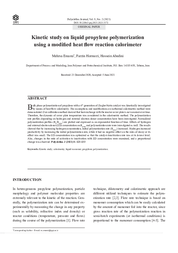 (PDF) Kinetic study on liquid propylene polymerization using a modified ...