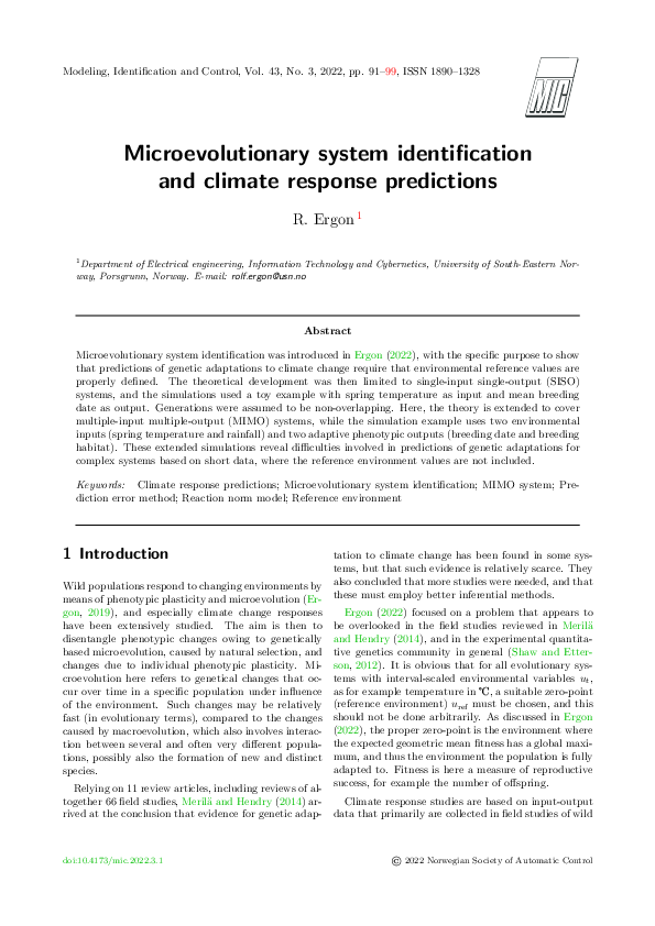 (PDF) Microevolutionary system identification and climate response ...