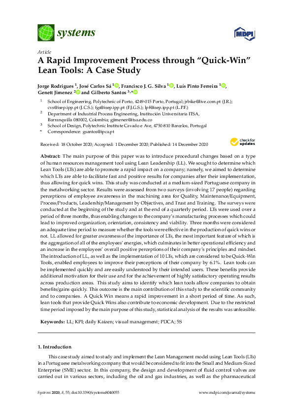 (PDF) A Rapid Improvement Process through “Quick-Win” Lean Tools: A ...