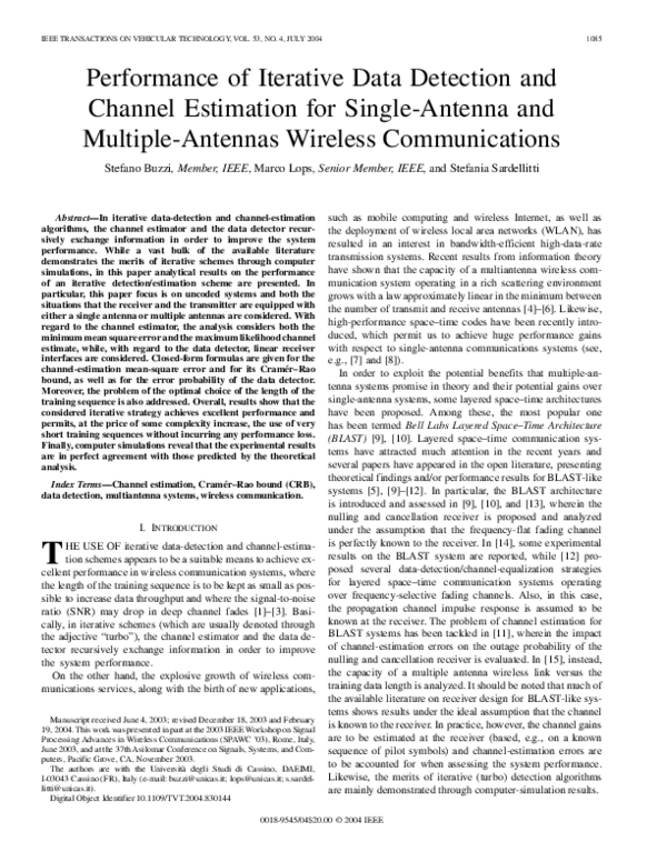 (PDF) Performance of Iterative Data Detection and Channel Estimation ...