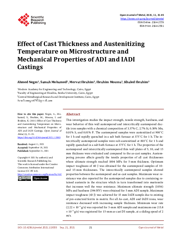 (PDF) Effect of Cast Thickness and Austenitizing Temperature on ...