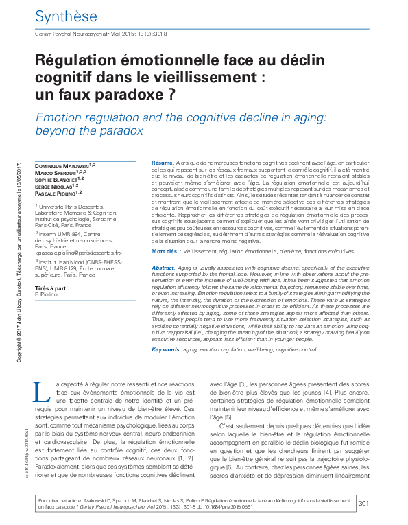 (PDF) Emotion regulation and the cognitive decline in aging: beyond the ...