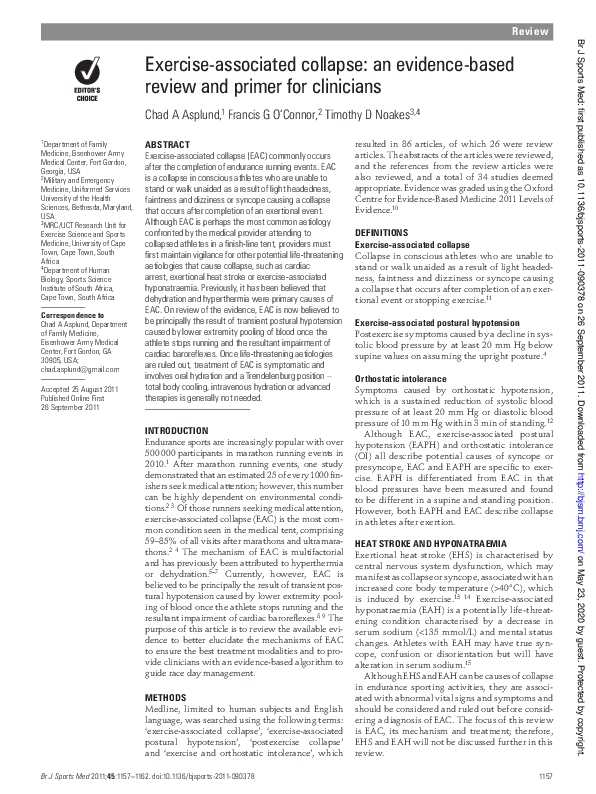 (PDF) Exercise-associated collapse: an evidence-based review and primer ...