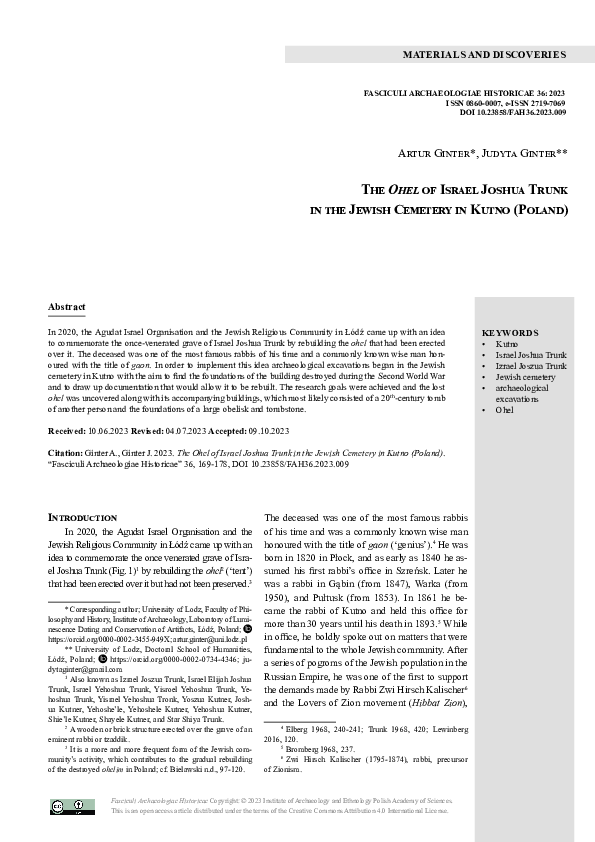 (PDF) Ohel of Israel Joshua Trunk in the Jewish Cemetery in Kutno (Poland)