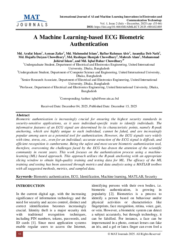 (PDF) A Machine Learning-based ECG Biometric Authentication