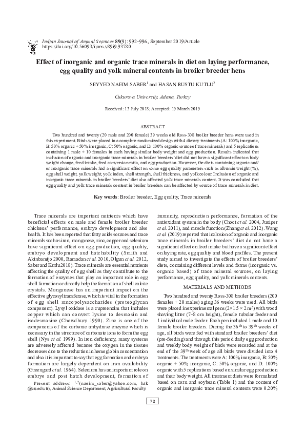 (PDF) Effect of inorganic and organic trace minerals in diet on laying ...