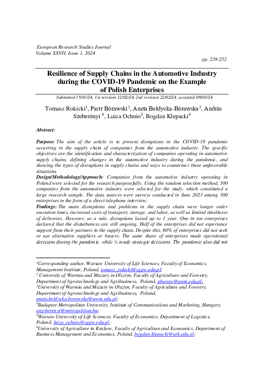 (PDF) Resilience of Supply Chains in the Automotive Industry during the ...
