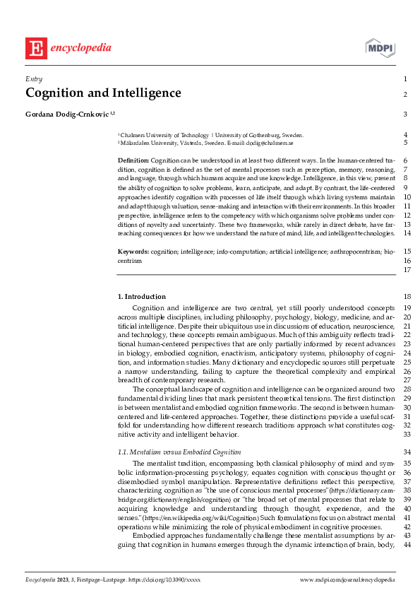 (PDF) Cognition and Intelligence