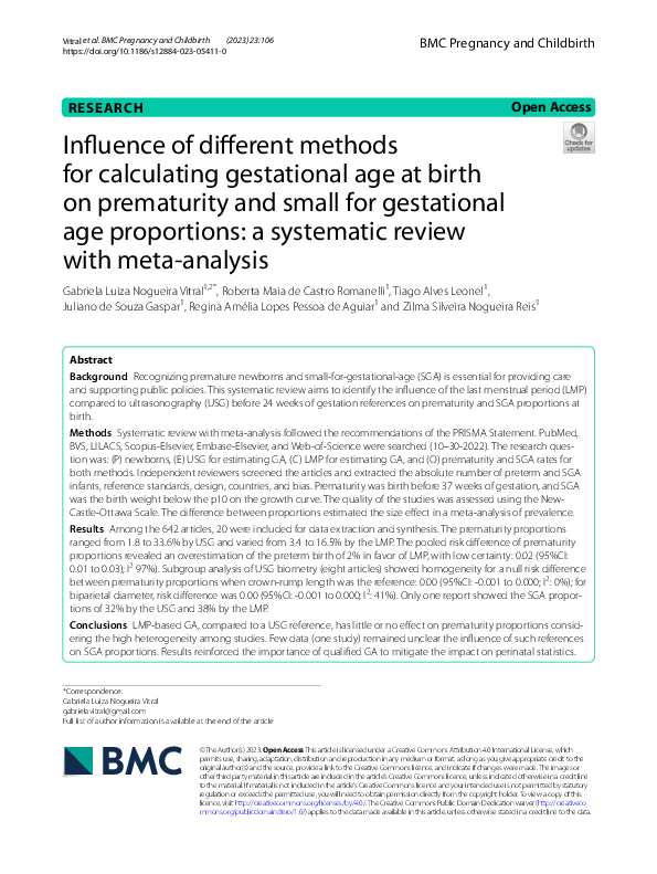 (PDF) Influence of different methods for calculating gestational age at ...