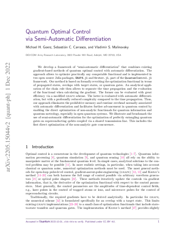 (PDF) Quantum Optimal Control via Semi-Automatic Differentiation