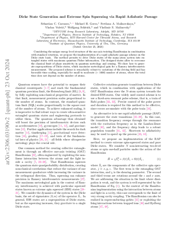 (PDF) Dicke State Generation and Extreme Spin Squeezing via Rapid ...