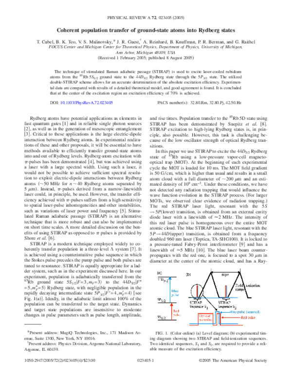 (PDF) Coherent population transfer of ground-state atoms into Rydberg ...