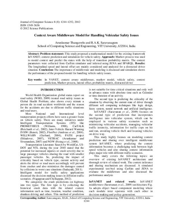 (PDF) Context Aware Middleware Model for Handling Vehicular Safety Issues