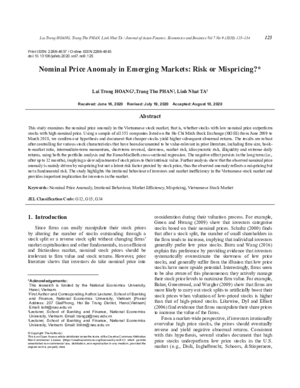 (PDF) Nominal Price Anomaly in Emerging Markets: Risk or Mispricing?