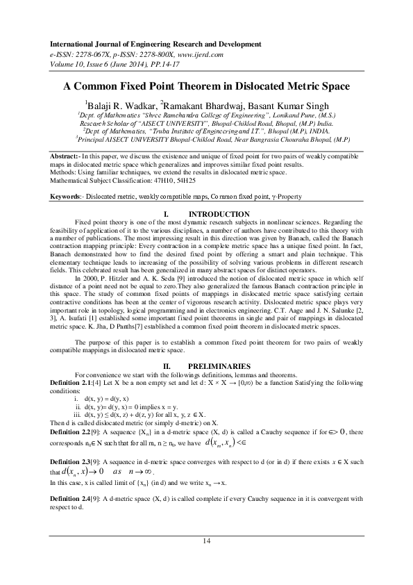 (PDF) A Common Fixed Point Theorem in Dislocated Metric Space 1