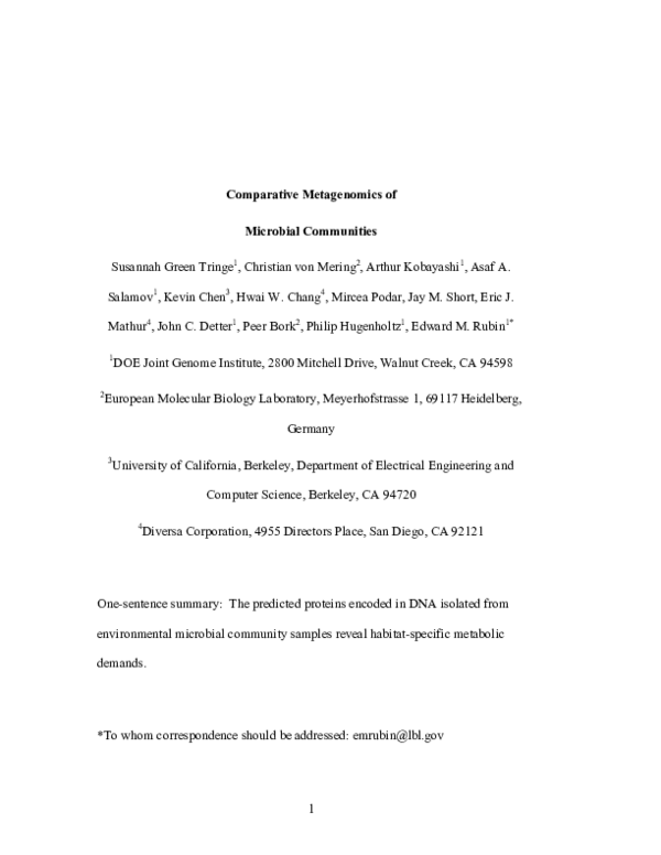 (PDF) Comparative Metagenomics of Microbial Communities