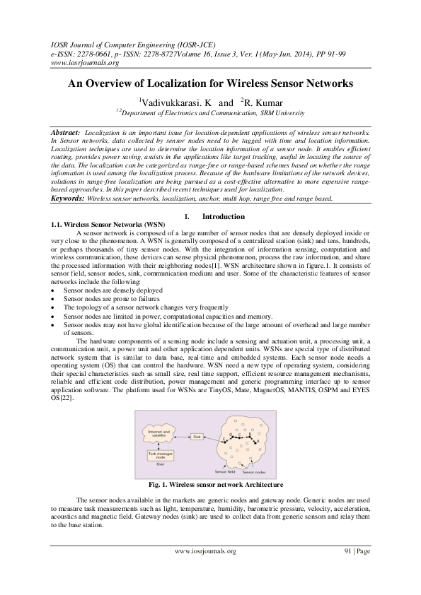 (PDF) An Overview of Localization for Wireless Sensor Networks