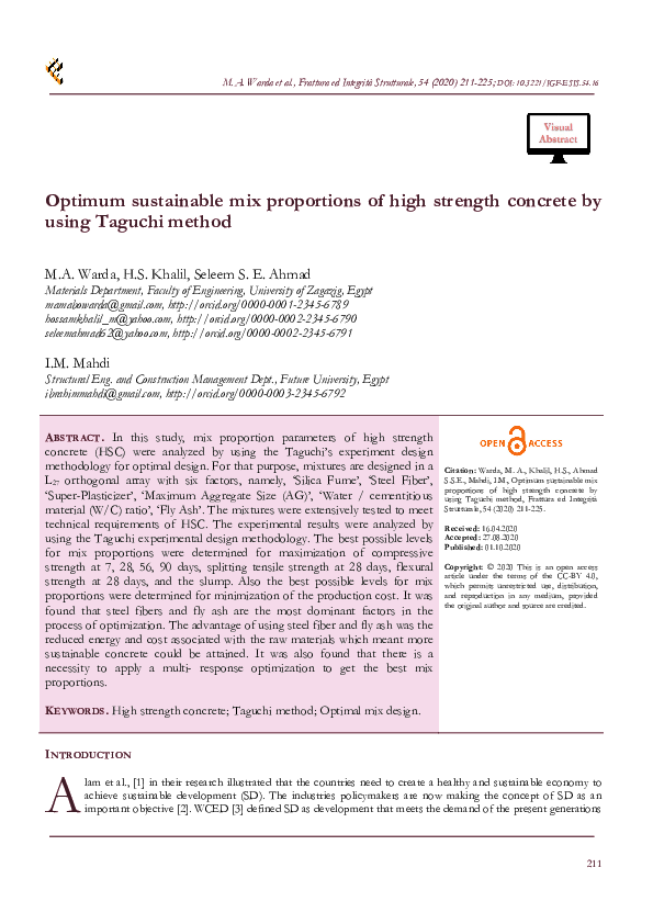 (PDF) Optimum Sustainable Mix Proportions of High Strength Concrete by ...