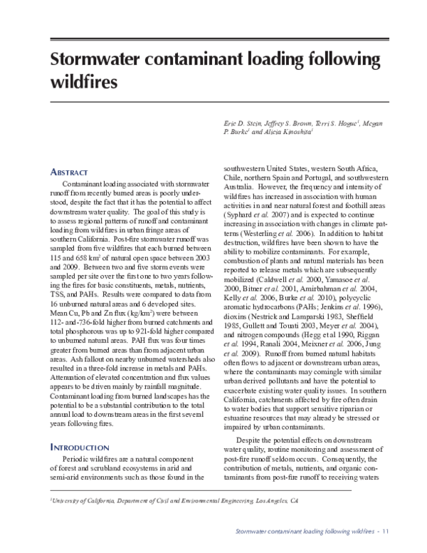 (PDF) Stormwater contaminant loading following wildfires