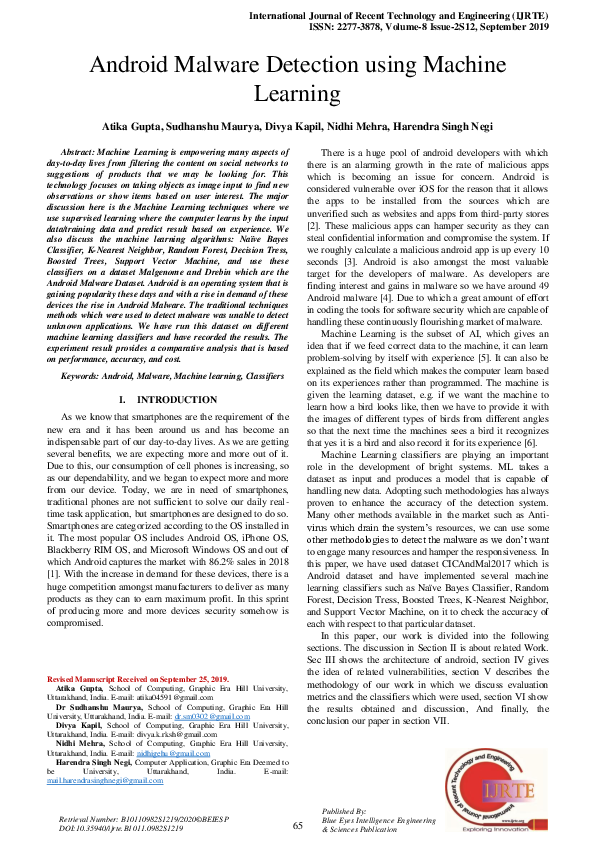 (PDF) Android Malware Detection using Machine Learning