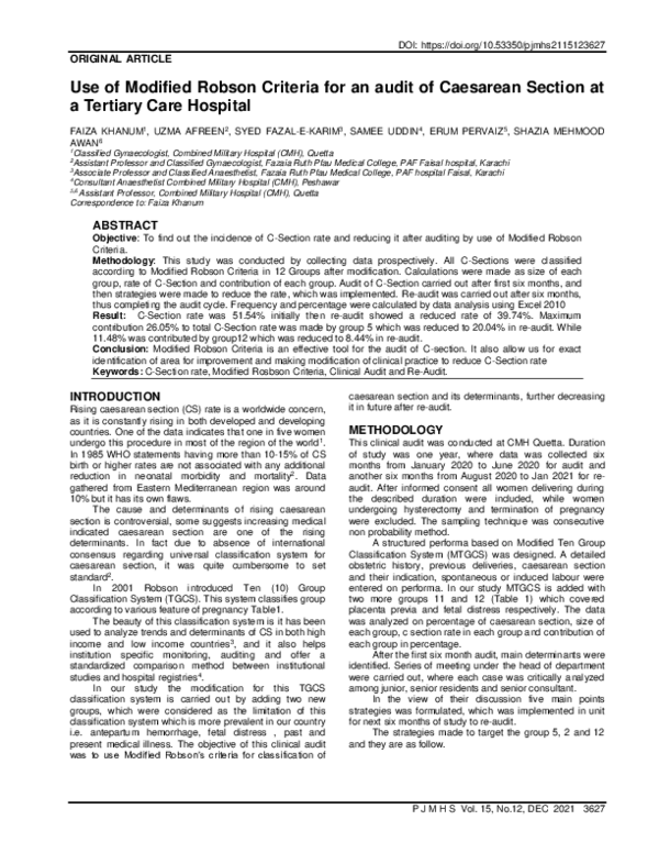 (PDF) Use of Modified Robson Criteria for an audit of Caesarean Section ...