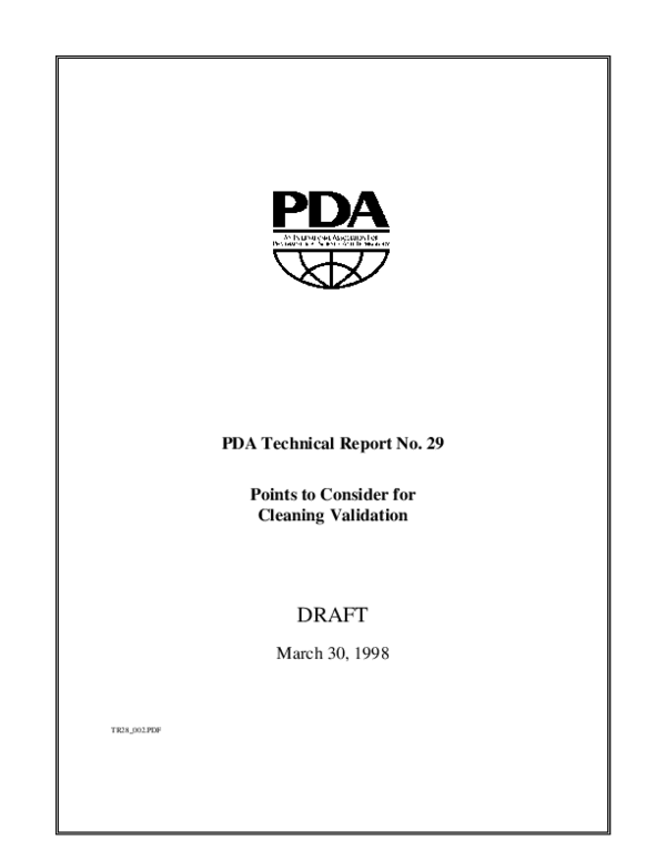 (PDF) PDA Pharmaceutical Cleaning Validation Task Force