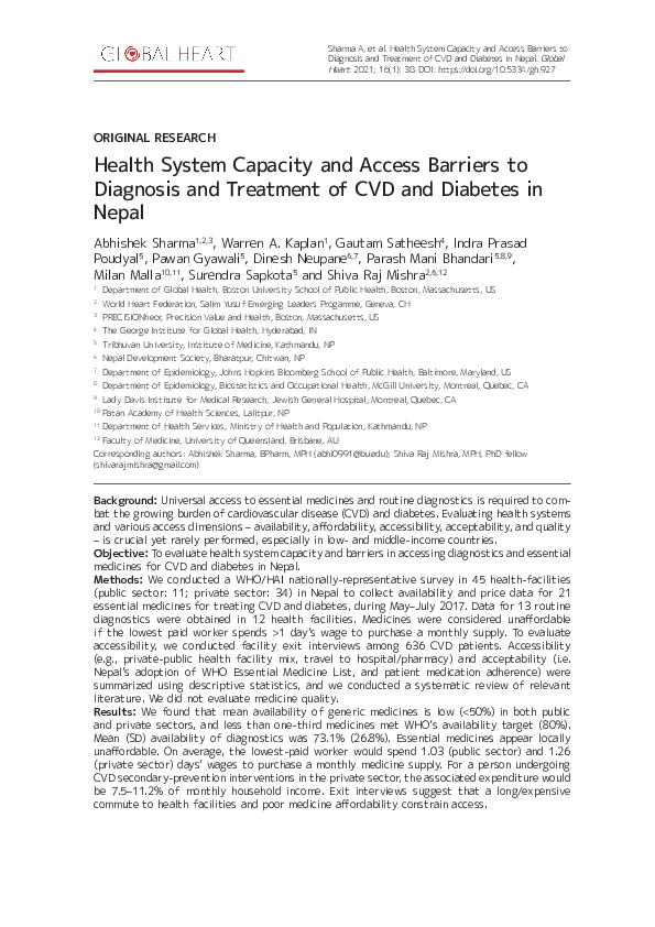 (PDF) Health System Capacity and Access Barriers to Diagnosis and ...